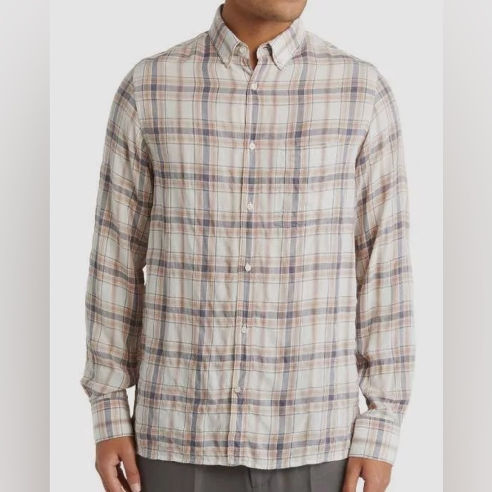 NWOT Officine Generale Paris 6 Arsene Grey/Pink Plaid Shirt 
Size Large